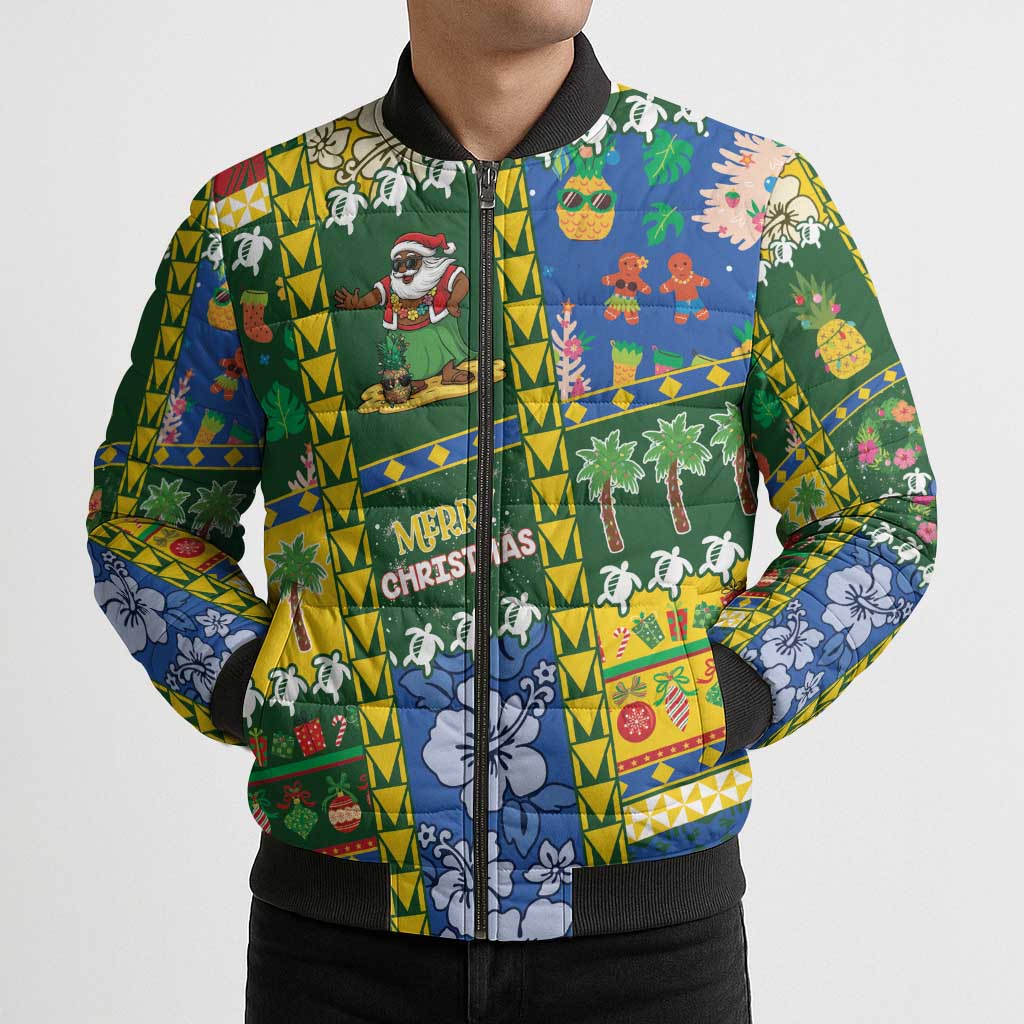 Solomon Islands Christmas Bomber Puffer Jacket Festive Beach Vibes LT05 - Polynesian Pride