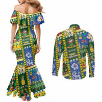 Solomon Islands Christmas Couples Matching Mermaid Dress and Long Sleeve Button Shirt Festive Beach Vibes LT05 - Polynesian Pride