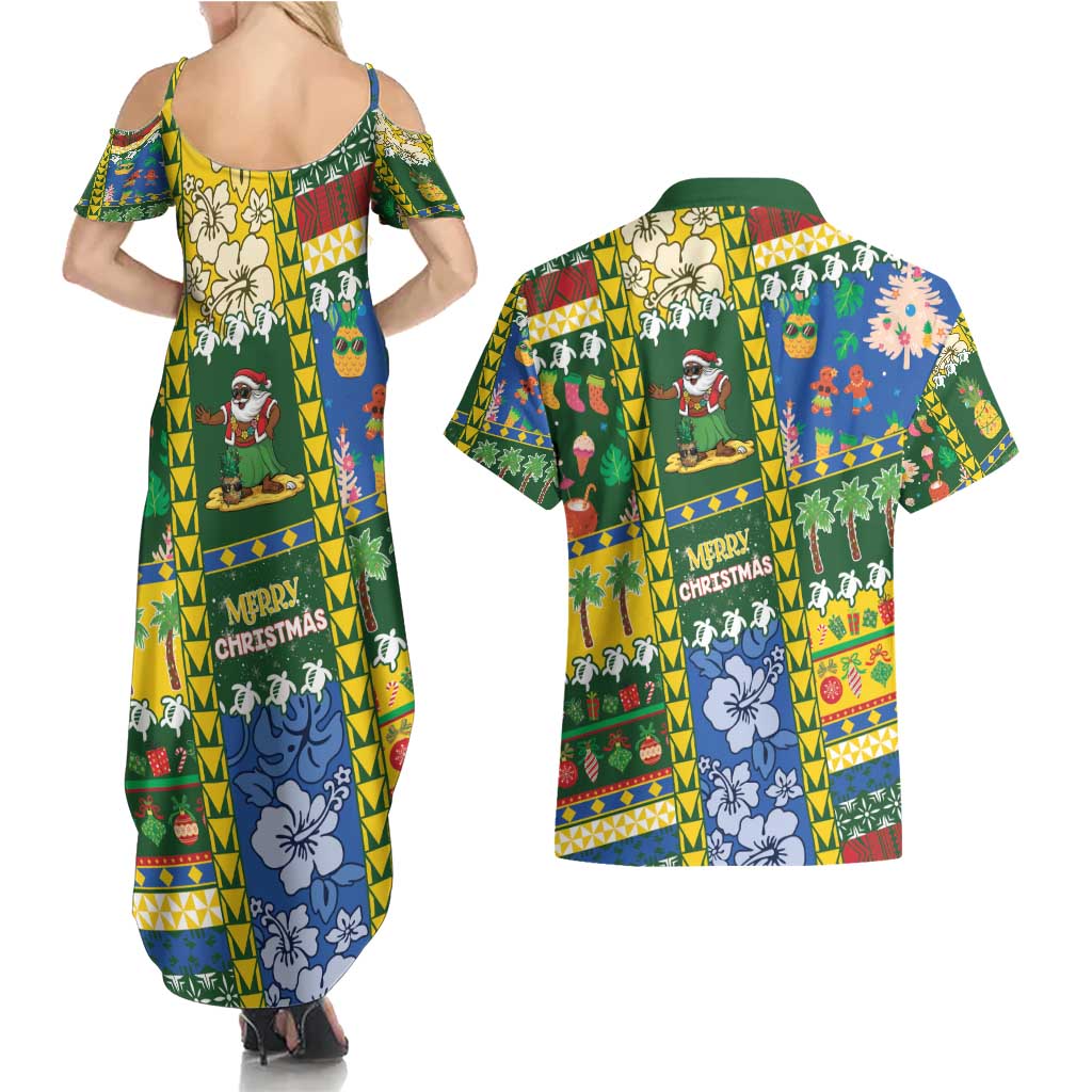 Solomon Islands Christmas Couples Matching Summer Maxi Dress and Hawaiian Shirt Festive Beach Vibes - Polynesian Pride