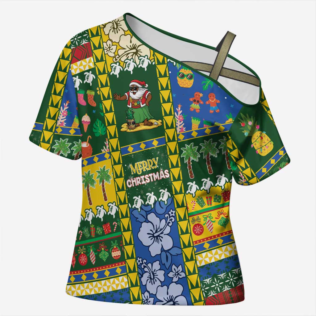 Solomon Islands Christmas Cross Shoulder Shirt Festive Beach Vibes LT05 Female Green - Polynesian Pride