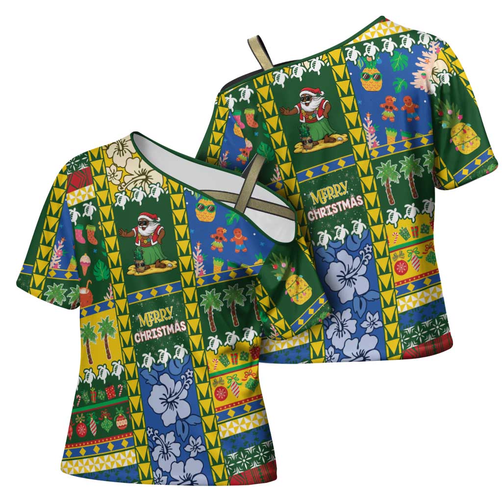 Solomon Islands Christmas Cross Shoulder Shirt Festive Beach Vibes LT05 - Polynesian Pride