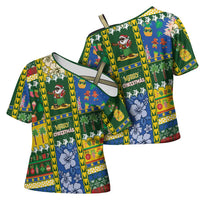 Solomon Islands Christmas Cross Shoulder Shirt Festive Beach Vibes LT05 - Polynesian Pride
