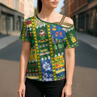 Solomon Islands Christmas Cross Shoulder Shirt Festive Beach Vibes LT05 - Polynesian Pride