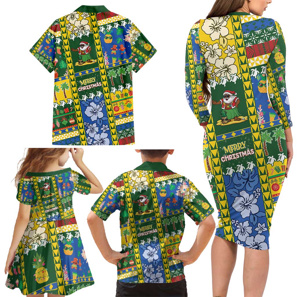 Solomon Islands Christmas Family Matching Long Sleeve Bodycon Dress and Hawaiian Shirt Festive Beach Vibes - Polynesian Pride
