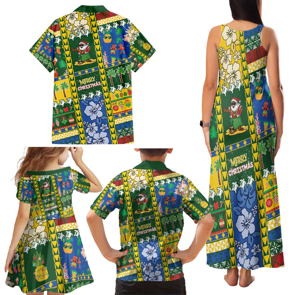 Solomon Islands Christmas Family Matching Tank Maxi Dress and Hawaiian Shirt Festive Beach Vibes - Polynesian Pride