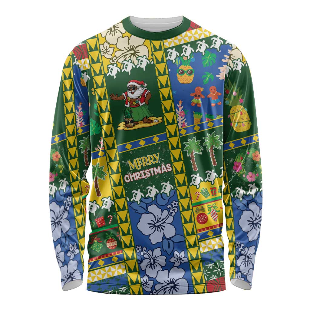 Solomon Islands Christmas Long Sleeve Shirt Festive Beach Vibes LT05 Unisex Green - Polynesian Pride