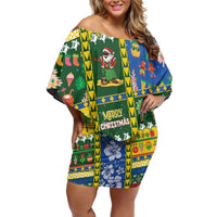 Solomon Islands Christmas Off Shoulder Short Dress Festive Beach Vibes - Polynesian Pride