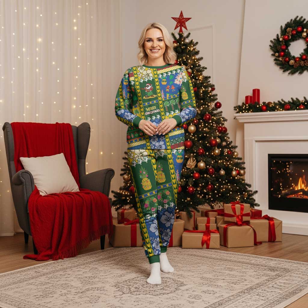 Solomon Islands Christmas Pajama Set Festive Beach Vibes LT05 Women Green - Polynesian Pride