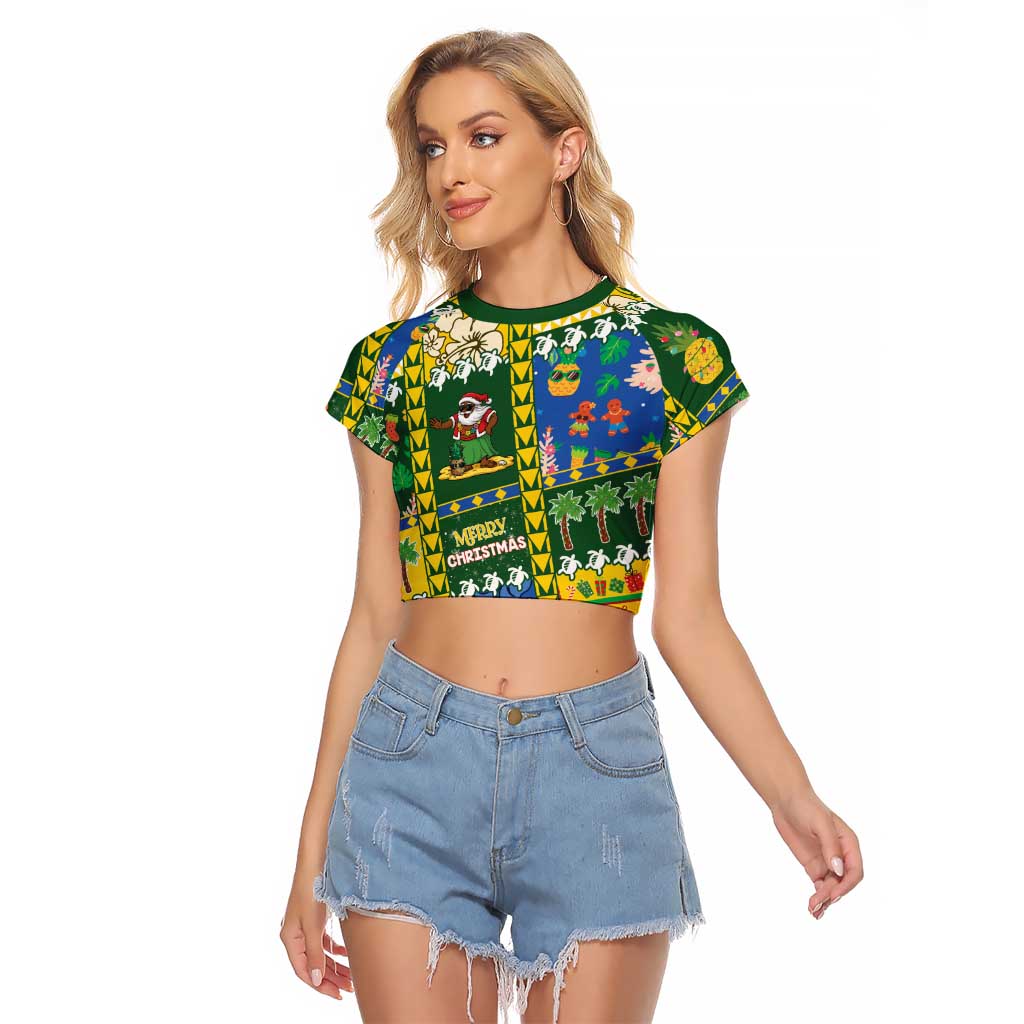 Solomon Islands Christmas Raglan Cropped T Shirt Festive Beach Vibes - Polynesian Pride