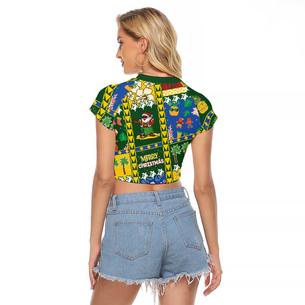 Solomon Islands Christmas Raglan Cropped T Shirt Festive Beach Vibes LT05 - Polynesian Pride