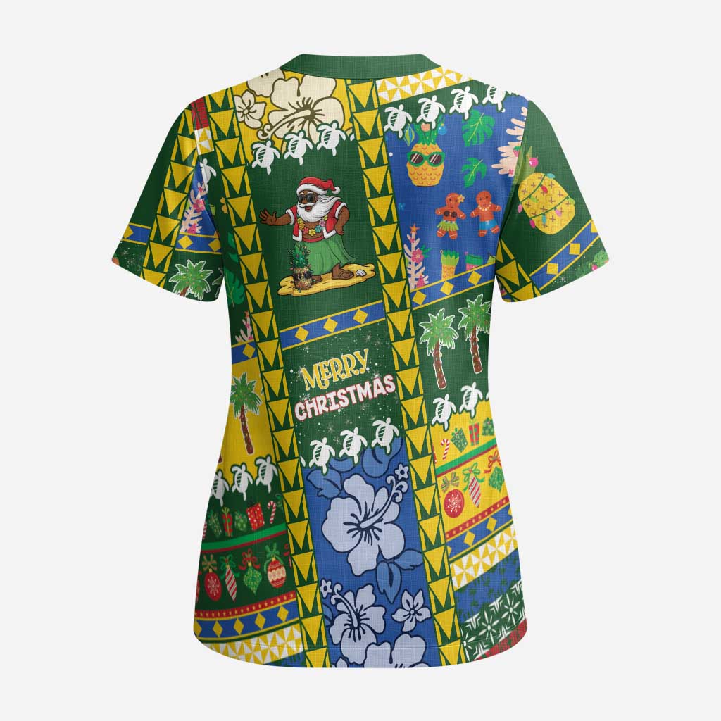 Solomon Islands Christmas Scrub Top Festive Beach Vibes LT05 - Polynesian Pride