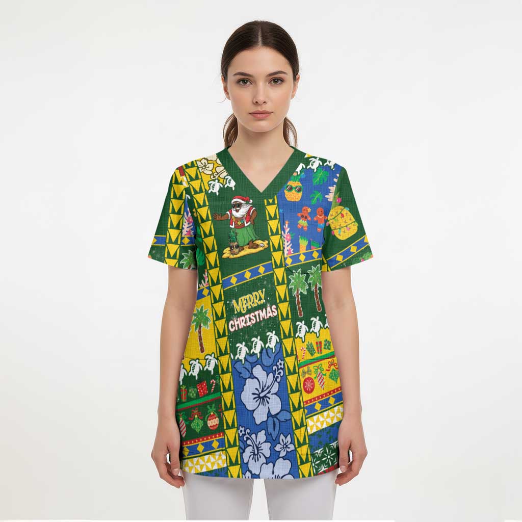 Solomon Islands Christmas Scrub Top Festive Beach Vibes LT05 - Polynesian Pride