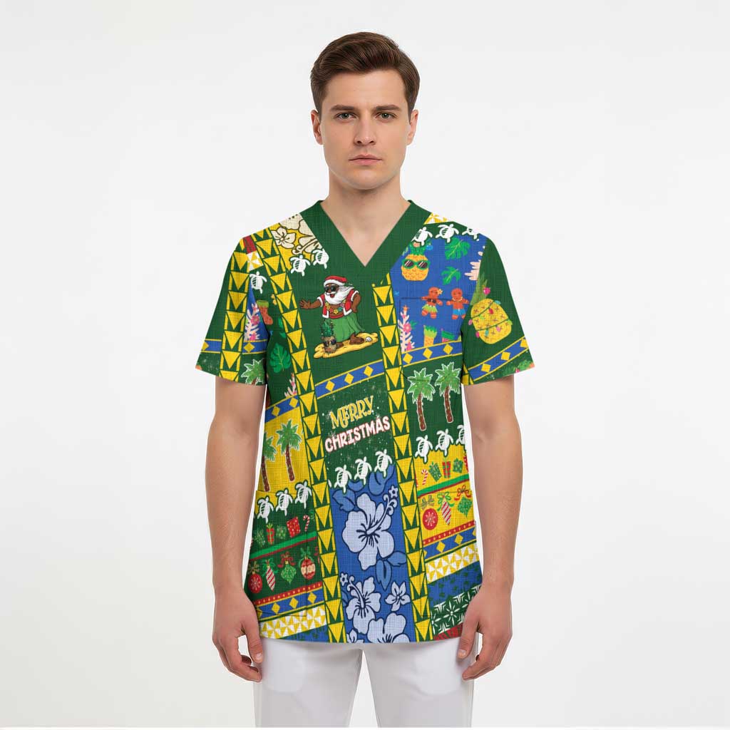 Solomon Islands Christmas Scrub Top Festive Beach Vibes LT05 - Polynesian Pride