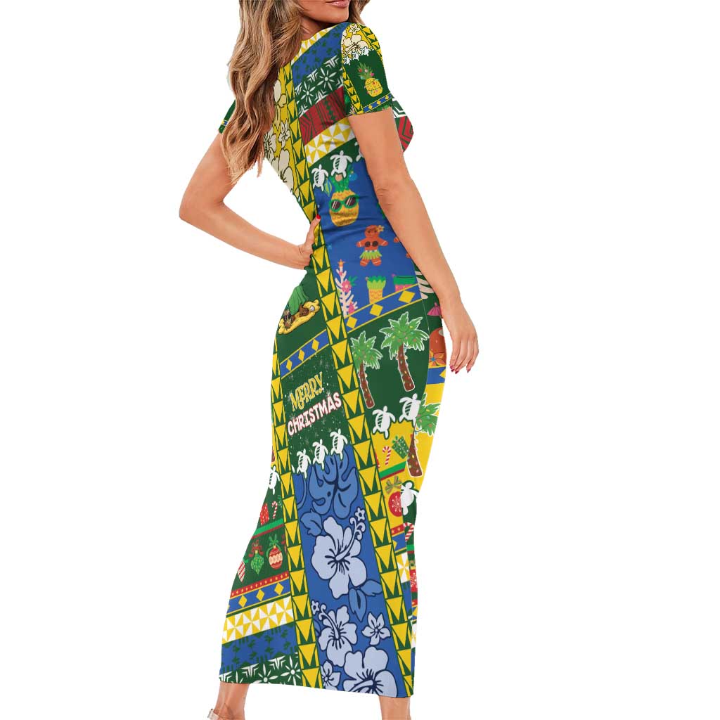 Solomon Islands Christmas Short Sleeve Bodycon Dress Festive Beach Vibes - Polynesian Pride