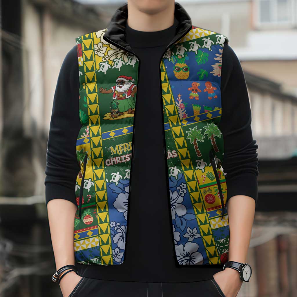 Solomon Islands Christmas Sleeveless Puffer Jacket Festive Beach Vibes LT05 - Polynesian Pride