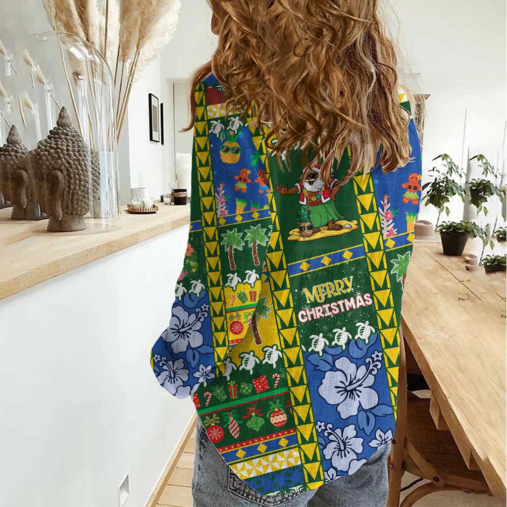 Solomon Islands Christmas Women Casual Shirt Festive Beach Vibes - Polynesian Pride
