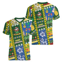 Solomon Islands Christmas Women V-Neck T-Shirt Festive Beach Vibes - Polynesian Pride