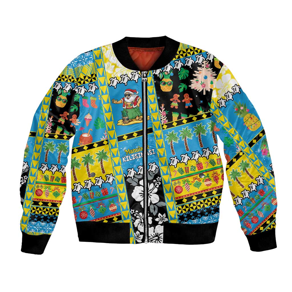 Tuvalu Christmas Bomber Jacket Festive Beach Vibes LT05 Unisex Blue - Polynesian Pride