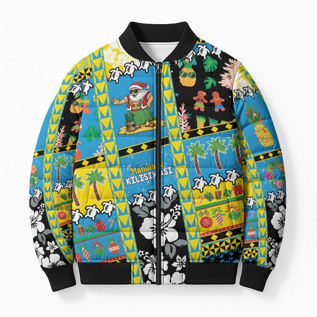 Tuvalu Christmas Bomber Puffer Jacket Festive Beach Vibes LT05 Unisex Blue - Polynesian Pride