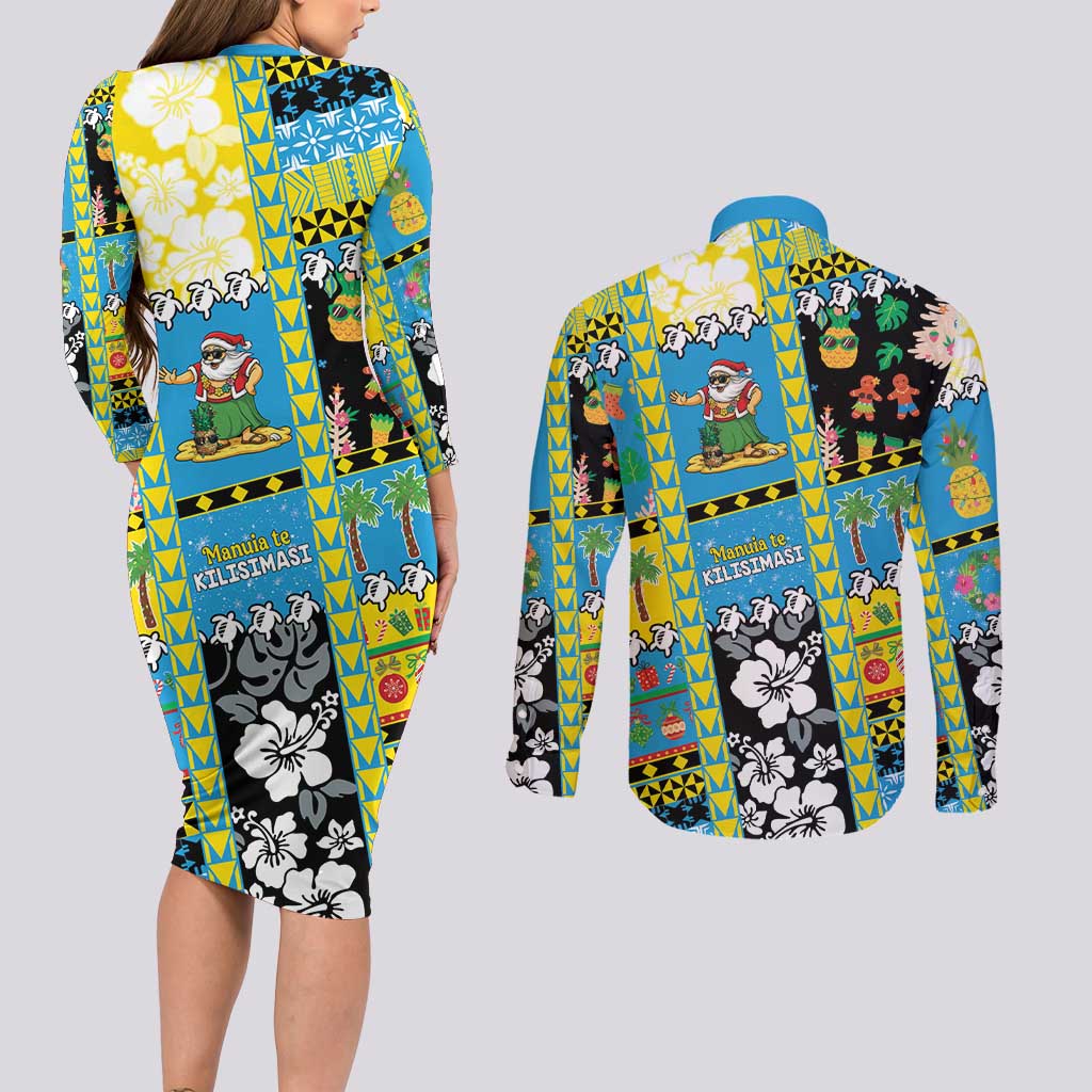 Tuvalu Christmas Couples Matching Long Sleeve Bodycon Dress and Long Sleeve Button Shirt Festive Beach Vibes LT05 - Polynesian Pride