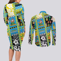 Tuvalu Christmas Couples Matching Long Sleeve Bodycon Dress and Long Sleeve Button Shirt Festive Beach Vibes LT05 - Polynesian Pride