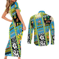 Tuvalu Christmas Couples Matching Short Sleeve Bodycon Dress and Long Sleeve Button Shirt Festive Beach Vibes LT05 - Polynesian Pride
