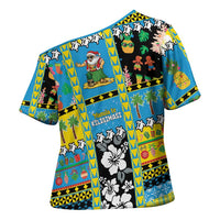 Tuvalu Christmas Cross Shoulder Shirt Festive Beach Vibes - Polynesian Pride