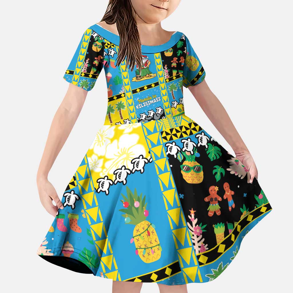 Tuvalu Christmas Family Matching Puletasi and Hawaiian Shirt Festive Beach Vibes LT05 Daughter's Dress Blue - Polynesian Pride