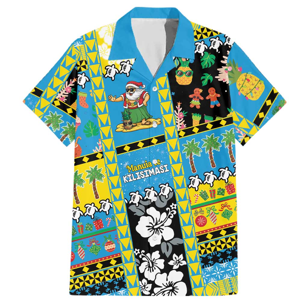 Tuvalu Christmas Family Matching Puletasi and Hawaiian Shirt Festive Beach Vibes LT05 Dad's Shirt - Short Sleeve Blue - Polynesian Pride
