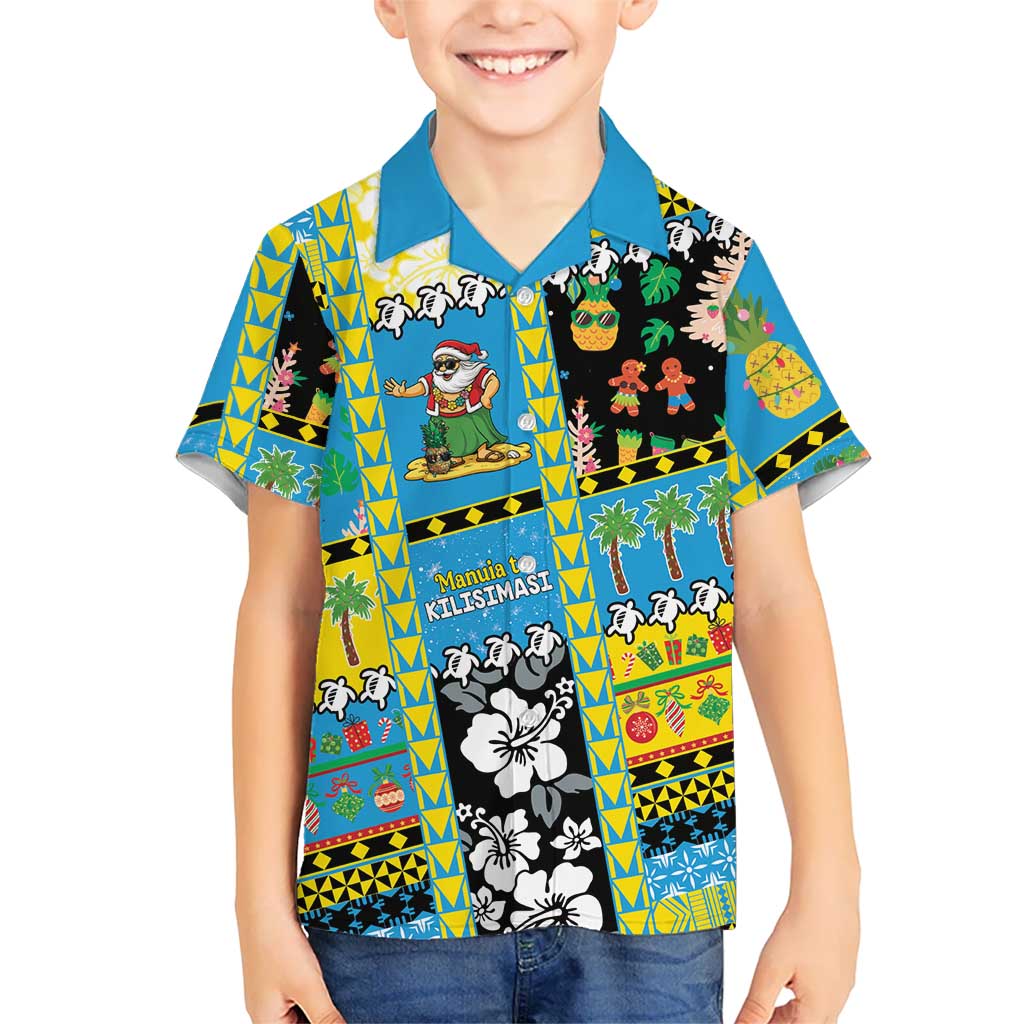 Tuvalu Christmas Family Matching Puletasi and Hawaiian Shirt Festive Beach Vibes LT05 Son's Shirt Blue - Polynesian Pride
