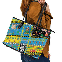 Tuvalu Christmas Leather Tote Bag Festive Beach Vibes - Polynesian Pride