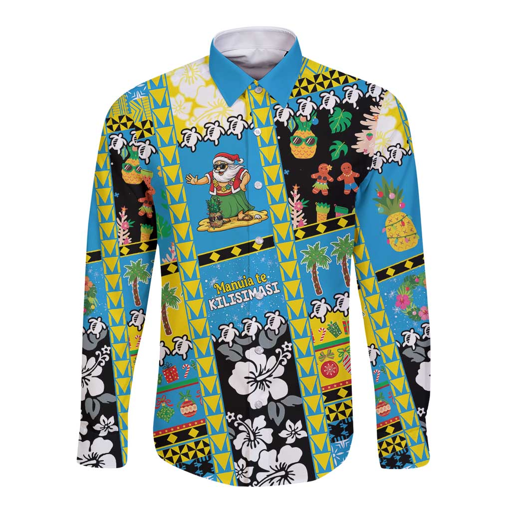 Tuvalu Christmas Long Sleeve Button Shirt Festive Beach Vibes LT05 Unisex Blue - Polynesian Pride