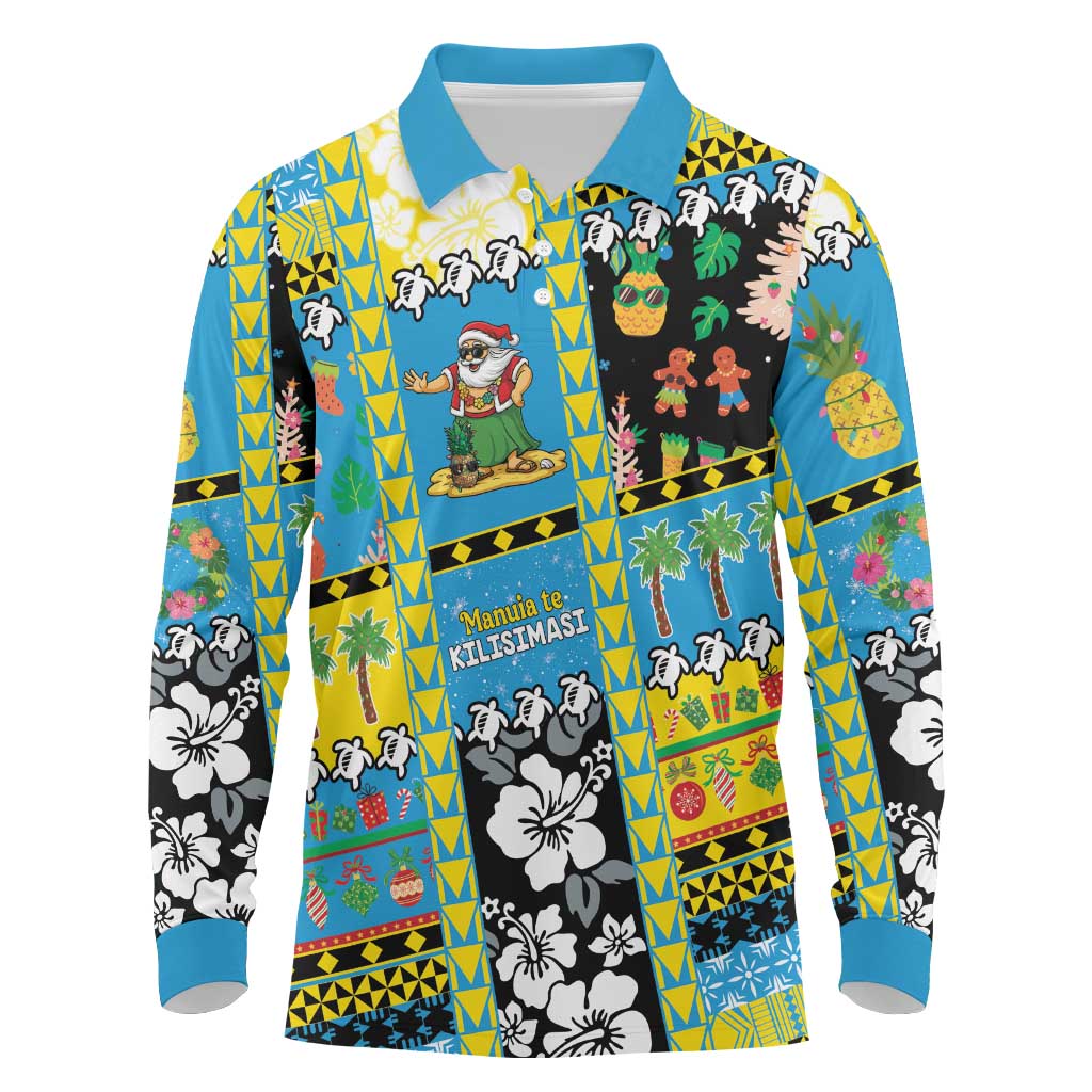 Tuvalu Christmas Long Sleeve Polo Shirt Festive Beach Vibes - Polynesian Pride