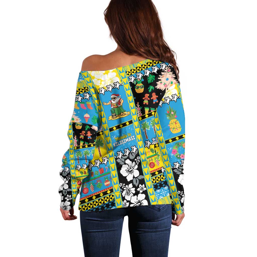 Tuvalu Christmas Off Shoulder Sweater Festive Beach Vibes - Polynesian Pride