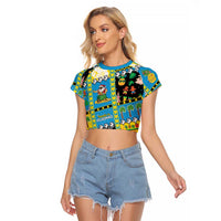 Tuvalu Christmas Raglan Cropped T Shirt Festive Beach Vibes LT05 Female Blue - Polynesian Pride