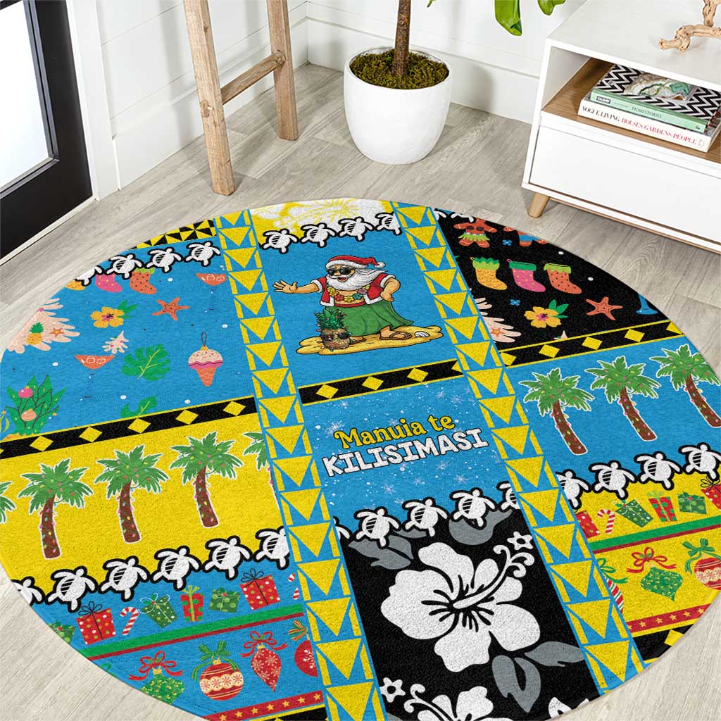 Tuvalu Christmas Round Carpet Festive Beach Vibes LT05 Blue - Polynesian Pride