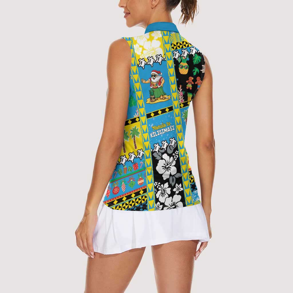 Tuvalu Christmas Women Sleeveless Polo Shirt Festive Beach Vibes - Polynesian Pride