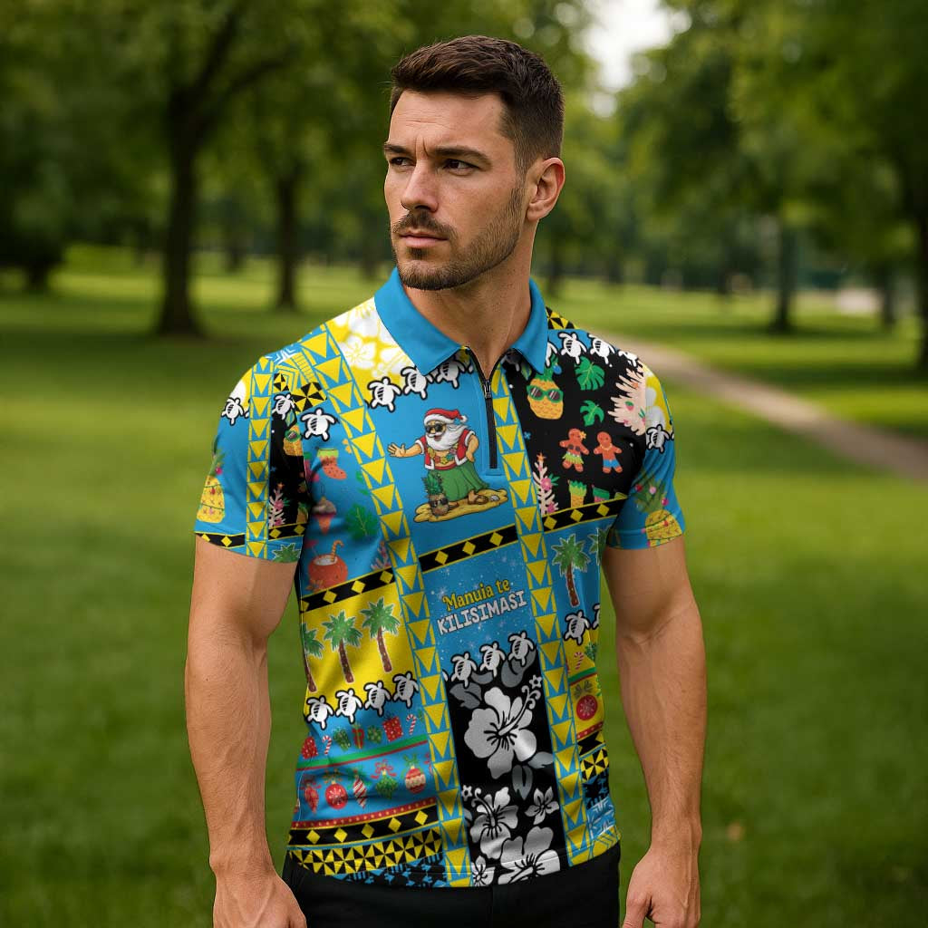 Tuvalu Christmas Zipper Polo Shirt Festive Beach Vibes - Polynesian Pride