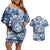 Samoa 685 Couples Matching Off Shoulder Short Dress and Hawaiian Shirt Polynesian Pattern Tie Dye Style