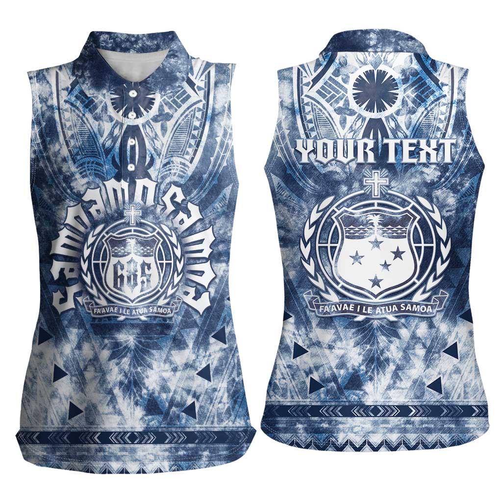 Samoa 685 Women Sleeveless Polo Shirt Polynesian Pattern Tie Dye Style