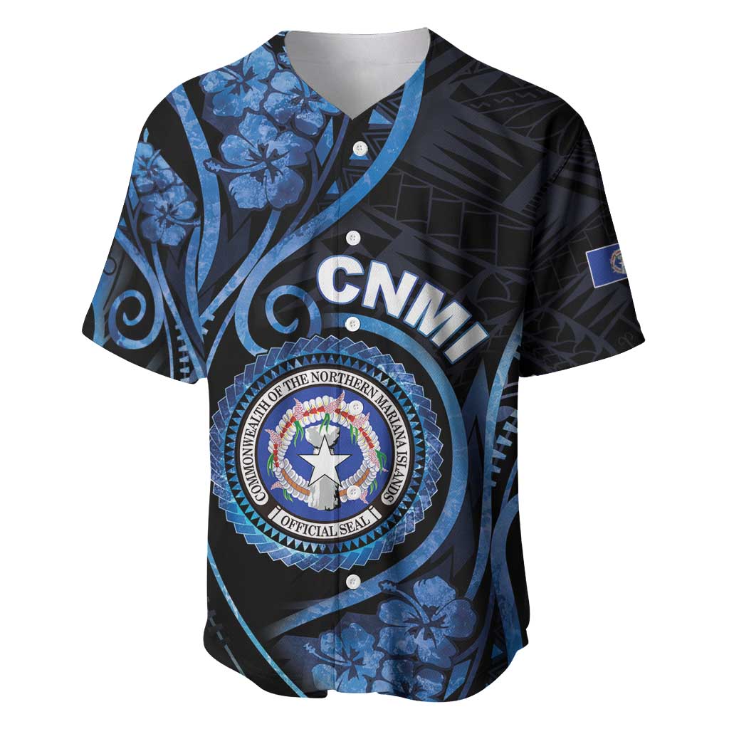 Personalized Northern Mariana Islands Baseball Jersey Ocean Floral Pattern LT05 Black - Polynesian Pride