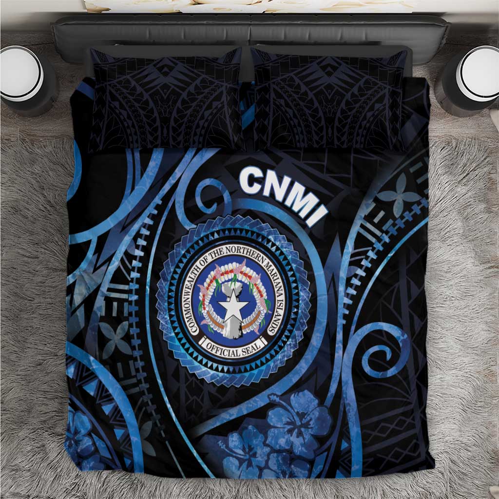 Northern Mariana Islands Bedding Set Ocean Floral Pattern LT05 Black - Polynesian Pride