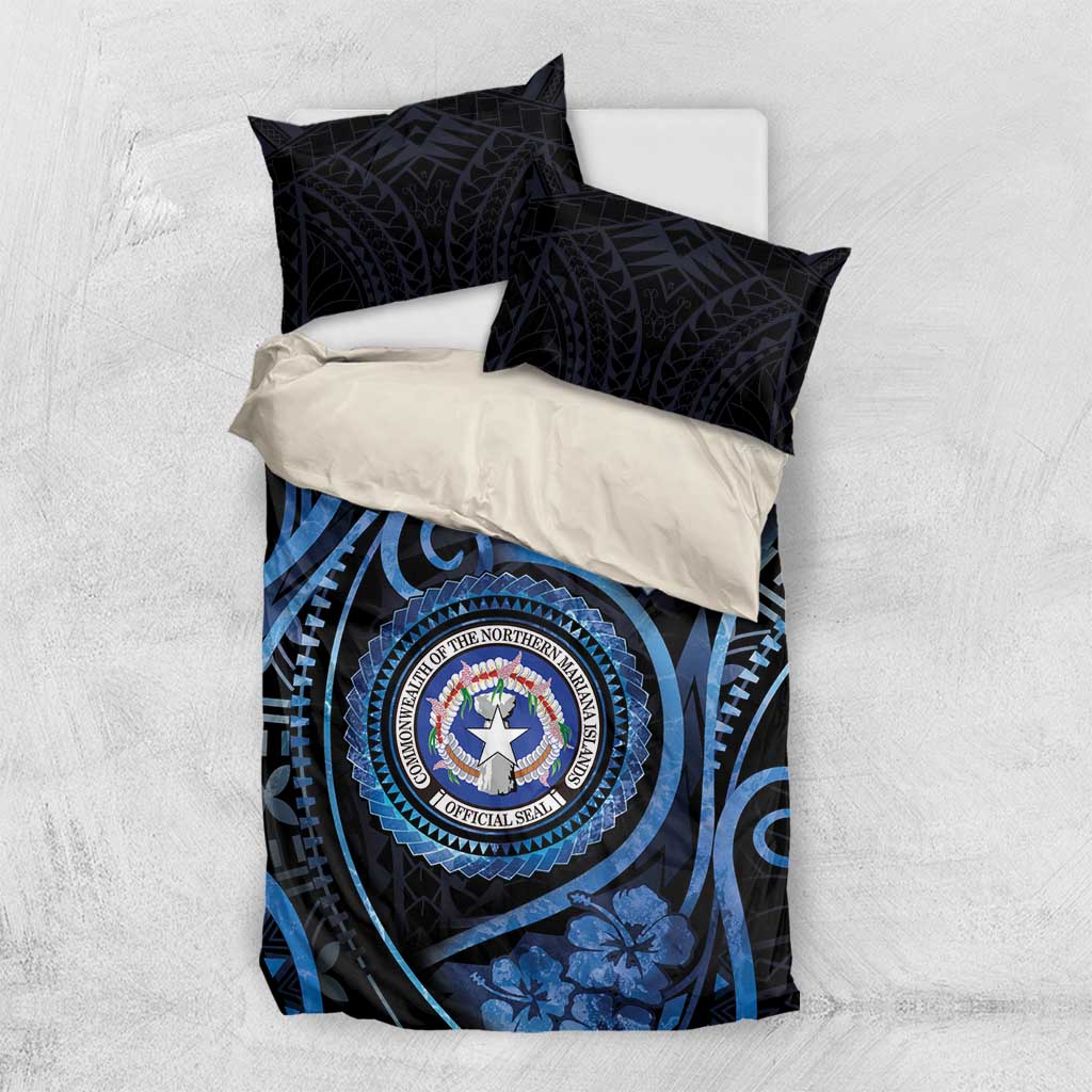 Northern Mariana Islands Bedding Set Ocean Floral Pattern LT05 US Twin 172cm x 218cm Black - Polynesian Pride