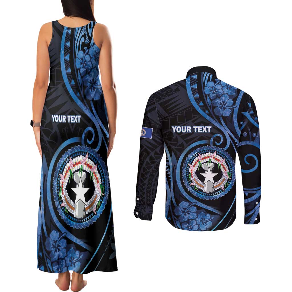 Personalized Northern Mariana Islands Couples Matching Tank Maxi Dress and Long Sleeve Button Shirt Ocean Floral Pattern
