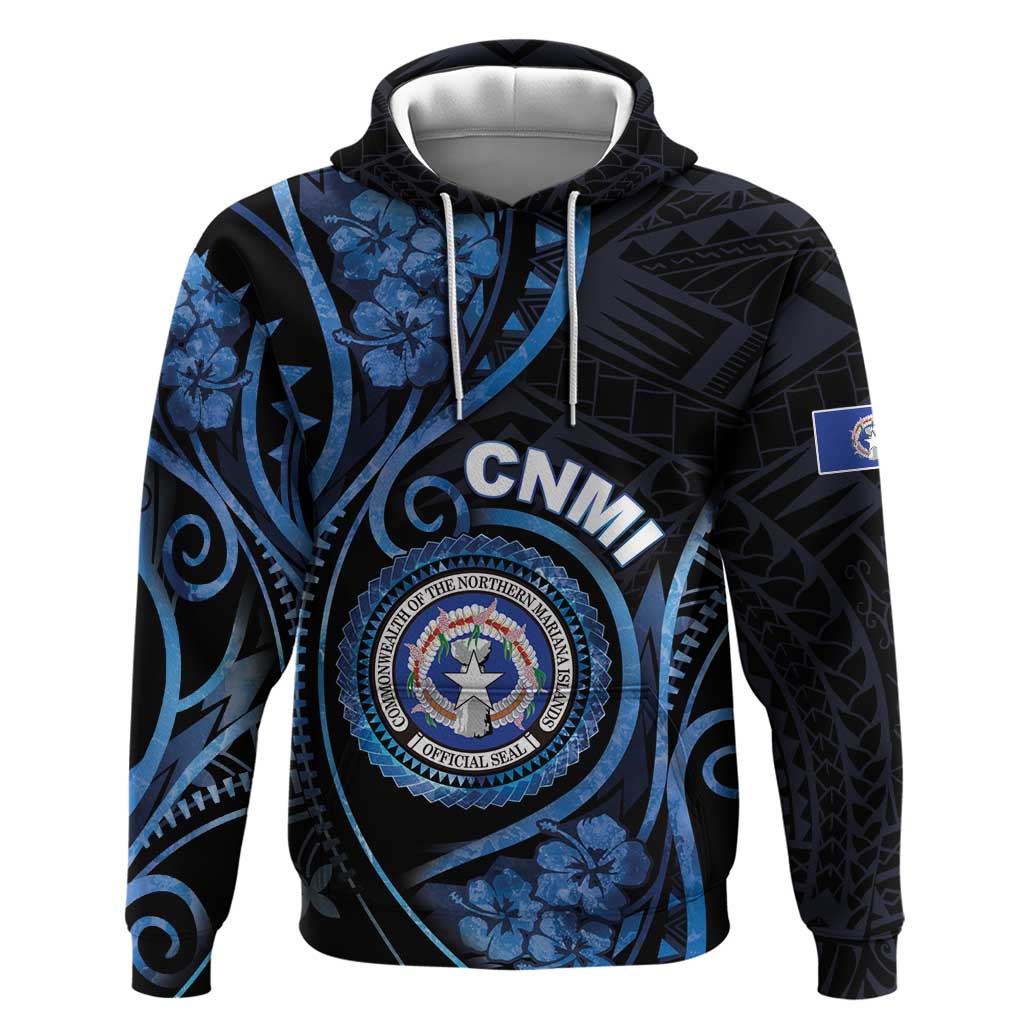 Personalized Northern Mariana Islands Hoodie Ocean Floral Pattern LT05 Pullover Hoodie Black - Polynesian Pride