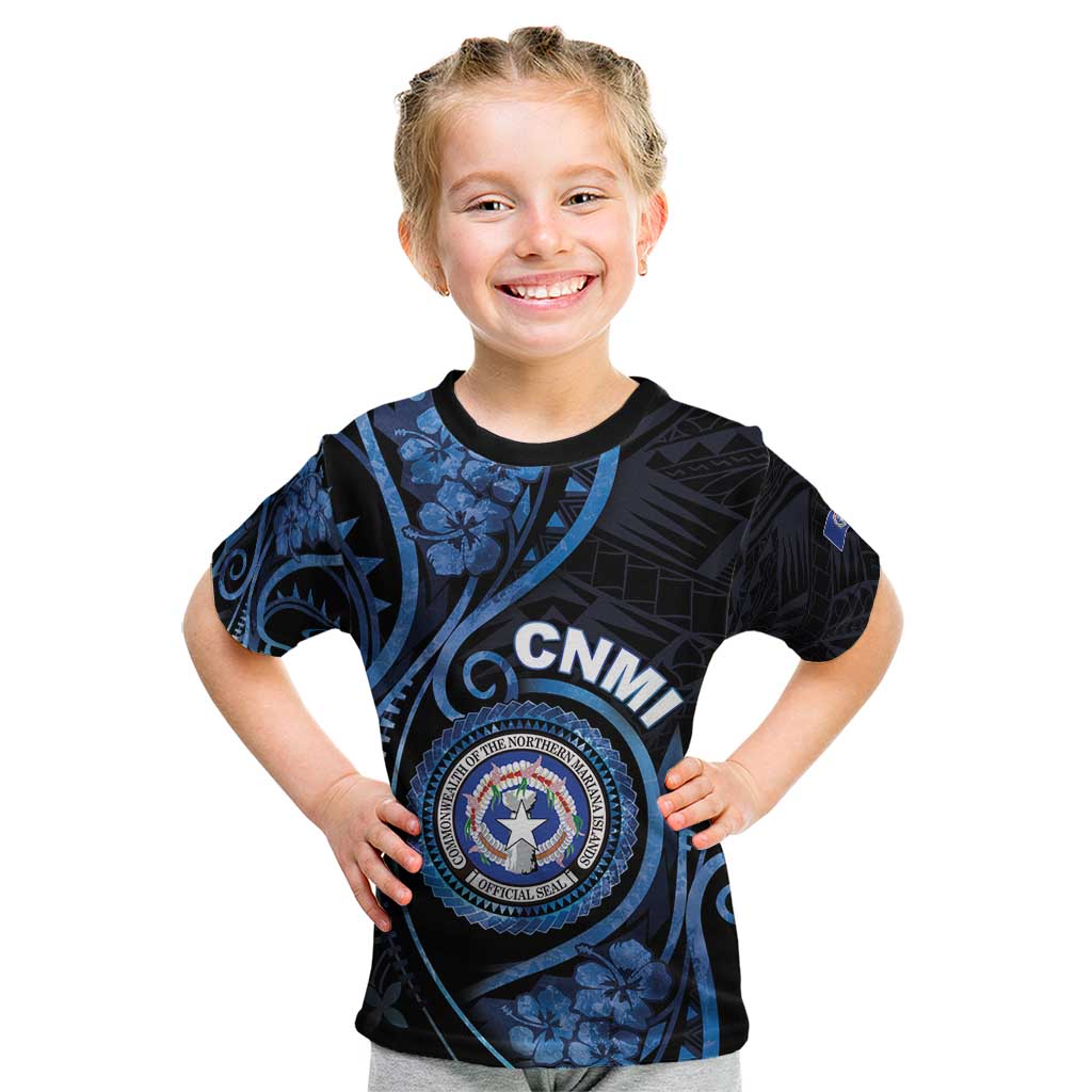 Personalized Northern Mariana Islands Kid T Shirt Ocean Floral Pattern LT05 Black - Polynesian Pride