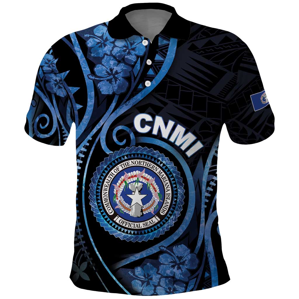 Personalized Northern Mariana Islands Polo Shirt Ocean Floral Pattern LT05 Black - Polynesian Pride