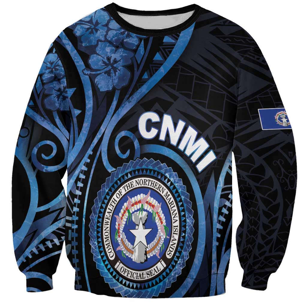 Personalized Northern Mariana Islands Sweatshirt Ocean Floral Pattern LT05 Unisex Black - Polynesian Pride