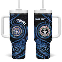 Personalized Northern Mariana Islands Tumbler With Handle Ocean Floral Pattern LT05 One Size: 40 oz Black - Polynesian Pride