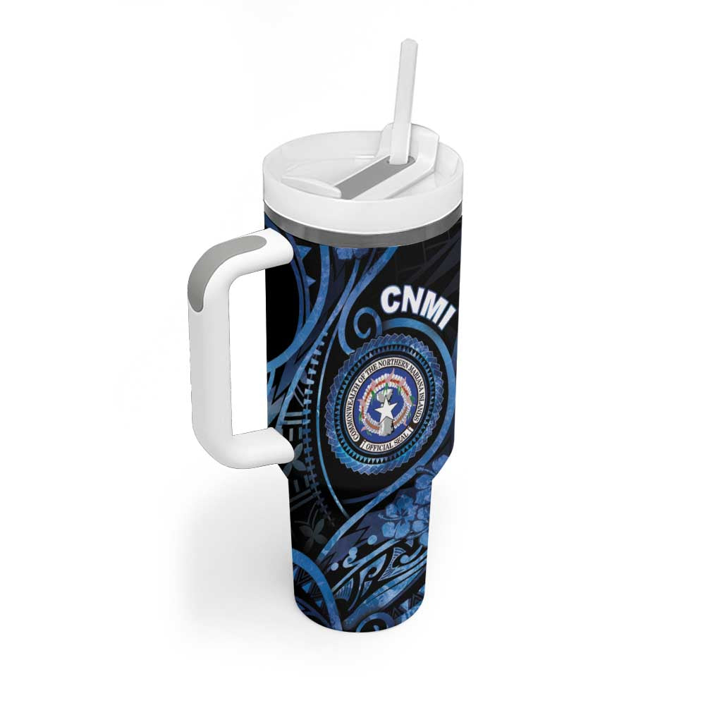 Personalized Northern Mariana Islands Tumbler With Handle Ocean Floral Pattern LT05 - Polynesian Pride